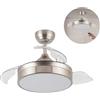 PRENDELUZ Ventilatore da soffitto con luce LED 72 W, 4 pale pieghevoli, motore DC, funzione estate-inverno, timer e telecomando.
