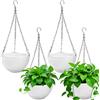 Cshangzei 4 vasi da 20,3 cm, rotondi autoirriganti, da appendere, con vassoio d'acqua e catena in metallo, contenitore per piante grasse, per interni ed esterni, giardino, balcone, decorazione da parete, bianco