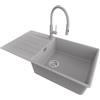 PRIMAGRAN Lavandino da Cucina al Mobile 60cm + Rubinetto, 90x50cm | Set: Rubinetto BW6030 + Kit di scarico + Lavello in Granito a 1 Vasca - Copenhagen Top, Grigio