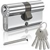 GANZTECH 30/30 (60mm), Serratura a botte cromatura, chiave con 5 chiavi standard, Serratura a cilindro europeo in Lega di alluminio, Stabile sicura per porte in legno, composite e UPVC