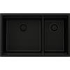 PRIMAGRAN Lavello sottotop al Mobile 80cm + Kit di scarico, 76x47cm | Set: Kit di scarico + Lavandino in Granito a 2 vasche - Prague Duo Level, Tutto Nero
