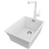 PRIMAGRAN Lavandino sottotop al Mobile 40cm + Rubinetto, 36x47cm | Set: Rubinetto BW3010 + Kit di scarico + Lavello in Granito a 1 Vasca - Prague Level, Bianco