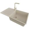 PRIMAGRAN Lavandino da Cucina al Mobile 60cm + Rubinetto, 90x50cm | Set: Rubinetto BW3010 + Kit di scarico + Lavello in Granito a 1 Vasca - Copenhagen Top, Tutto Beige
