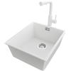 PRIMAGRAN Lavandino da Cucina al Mobile 45cm + Rubinetto, 41x47cm | Set: Rubinetto BW3010 + Kit di scarico + Lavello in Granito a 1 Vasca - London Slim, Bianco