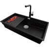 PRIMAGRAN Lavandino sottotop al Mobile 90cm + Rubinetto, 86x47cm | Set: Rubinetto BW3010 + Kit di scarico + Scolapasta avvolgibile + Lavello in Granito a 1 Vasca - Prague 90 Level, Nero