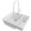 PRIMAGRAN Lavandino sottotop al Mobile 60cm + Rubinetto, 56x47cm | Set: Rubinetto BW6030 + Kit di scarico + Lavello in Granito a 1,5 vasche - London Duo, Bianco