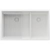 PRIMAGRAN Lavello sottotop al Mobile 80cm + Kit di scarico, 76x47cm | Set: Kit di scarico + Scolapasta avvolgibile + Lavandino in Granito a 2 vasche - Prague Duo Level, Tutto Bianco