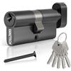 GANZTECH 30T/30 (60mm), serratura nera a botte, chiave con 5 chiavi standard, serratura a cilindro europeo in Lega di alluminio, stabile sicura per porte in legno, composite e UPVC