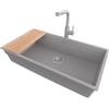 PRIMAGRAN Lavandino sottotop al Mobile 90cm + Rubinetto, 86x47cm | Set: Rubinetto BW3010 + Kit di scarico + Tagliere + Lavello in Granito a 1 Vasca - Prague 90 Level, Grigio