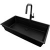 PRIMAGRAN Lavandino sottotop al Mobile 90cm + Rubinetto, 86x47cm | Set: Rubinetto BW9070 + Kit di scarico + Lavello in Granito a 1 Vasca - Prague 90 Level, Tutto Nero