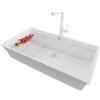 PRIMAGRAN Lavandino sottotop al Mobile 90cm + Rubinetto, 86x47cm | Set: Rubinetto BW3010 + Kit di scarico + Scolapasta avvolgibile + Lavello in Granito a 1 Vasca, Tutto Bianco
