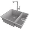 PRIMAGRAN Lavandino sottotop al Mobile 60cm + Rubinetto, 56x47cm | Set: Rubinetto BW3010 + Kit di scarico + Lavello in Granito a 1,5 vasche - London Duo, Grigio
