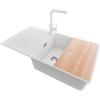 PRIMAGRAN Lavandino da Cucina al Mobile 60cm + Rubinetto, 90x50cm | Set: Rubinetto BW3010 + Kit di scarico + Tagliere + Lavello in Granito a 1 Vasca - Copenhagen Top, Bianco