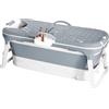 HUOLE Vasca da bagno pieghevole per adulti, adatta per bagno, doccia e balcone. Ideale per bagni piccoli, dotata di cestino per il sapone e cuscino cervicale, pratica e portatile (118 x 60 x 53 cm, grigio)