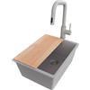 PRIMAGRAN Lavandino sottotop al Mobile 40cm + Rubinetto, 36x47cm | Set: Rubinetto BW9070 + Kit di scarico + Tagliere + Lavello in Granito a 1 Vasca - London, Tutto Grigio