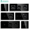 BSEED Touch Light Switch Presa a muro Vetro 1/2/3Gang Touch Screen Interruttore Presa di corrente Max.300W/Gang Led Interruttore Presa a muro Nero
