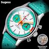 SUGESS Orologio cronografo Sugess per uomo ST19 Movimento a collo di cigno Orologi da polso meccanici Orologio da corsa militare pilota in cristallo di zaffiro Nuovo