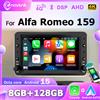 naviunit Autoradio Wireless Carplay Android 15 con GPS e Schermo per Alfa Romeo 159 Brera Spider Sportwagon, Lettore Multimediale per Auto con WiFi e 4G LTE