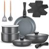 BEZIA Set Di Pentole E Padelle In Ceramica 17 Pezzi, Con Manico Rimovibile, Antiaderenti, Senza PFOA/PTFE, Adatte A Tutti I Piani Cottura, Ideali Per Campeggio E Cucina In Spazi Ridotti