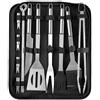 NONE Set per barbecue da 3/10/15 pezzi, set di utensili per barbecue, utensili da campeggio, in acciaio inossidabile resistente al calore, essenziale per il barbecue in cortile