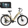 Ttgo Bicicletta Elettrica con Motore 250W, Batteria al Litio 36V18AH, Doppi Freni a Disco, Pneumatici da 28 Pollici, E-Bike per Adulti