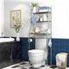 HiMISS Scaffale portaoggetti HiMiss da posizionare sopra il WC, a 3 livelli, in acciaio inossidabile, con ganci e porta carta igienica, per lavanderia e bagno