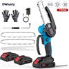 DWiusty Mini Motosega DWiusty da 6 Pollici, Motosega a Batteria 18V con Regolazione 0-130 ° Impugnatura Protettiva Girevole e Confortevole, Motore Potente per la Potatura degli Alberi