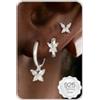 HANLI Set di 3 paia di orecchini a cerchio in argento 925 da donna, placcati in oro 14 carati, con zirconia cubica, ipoallergenici, minimalisti, Medio, Metallo, Zirconia cubica