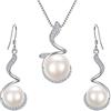 Clearine Orecchini Donna 925 Argento CZ Ivory Colore Perla coltivata in acqua dolce Floreale Filigrana Pendente Collana Gancio Ciondolano Set Trasparente