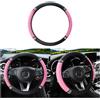 Adunsiaoto Brillantato Strass Antiscivolo Coprivolante in Pelle per Auto, Coprivolante per Auto, Coprivolante per Auto Protezione Custodia, Universale 37-38 cm Parte delle Automobili(Rosa)