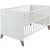 roba Ole - Letto per bambini evolutivo, 70 x 140 cm, convertibile in lettino, 0 a 7 anni, fino a 50 kg, altezza regolabile, 3 barre rimovibili, in legno bianco/rovere scuro, 1911859