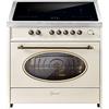 GURARI Piano cottura a induzione retrò 90 cm E 913 RU CR Fornello a induzione con forno | Range Coocker con 5 zone a induzione (2 Flex Zone) tutti con booster, fornello a induzione in crema