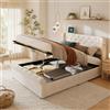 JiaOyu Letto Matrimoniale Imbottito con Lampada da Comodino, Letto per Ragazzi 140 x 190 cm, Letto Imbottito con vano portaoggetti e Porta USB, Elegante Struttura in Velluto di Colore Beige, Senza