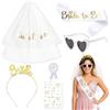YinnFeen 6 Pezzi Addio al Nubilato Gadget, Bianco e Oro Bride To Be Addio al Nubilato, Velo Bianco da Sposa con Fascia Distintivo Tiara Occhiali e Tattoo per Festa della Sposa