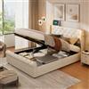JiaOyu Letto Matrimoniale Imbottito con Lampada da Comodino, Letto per Ragazzi 160 x 200 cm, Letto Imbottito con vano portaoggetti e Porta USB, Elegante Struttura in Velluto di Colore Beige, Senza