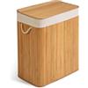Massido Cesto portabiancheria a 2 scomparti, 100 l, con coperchio e sacco per la biancheria, in bambù, colore beige, 61 x 54 x 34 cm