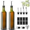DUNSOO Bottiglia di olio, 2 x 500 ml di aceto e olio, bottiglia di olio d'oliva con imbuto, coperchio antiossidazione, etichetta, bottiglia di vetro per cucina e barbecue