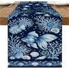 Generic Runner da tavola con oceano nautico, blu marino, corallo, pesce mare, decorazione per casa, sala da pranzo, feste, 33 x 183 cm