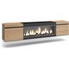 Skraut Home | Mobile TV Soggiorno | Ampio spazio a disposizione | 210 | Per TV fino a 80 | Camino elettrico XXL | Sospeso, da appendere | Stile moderno | Rovere e nero