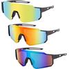 Lotvic Occhiali da Bicicletta, 3 Pezzi Occhiali da Ciclismo Polarizzati, Glasses da Sole da Ciclismo, Protezione UV400, per Ciclismo, Motociclismo, Corsa, Sci, Alpinismo, Uomo da Donna