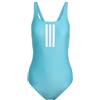 adidas Femme 3 Stripes V-Back Swimsuit, Lucid Cyan/White, 38