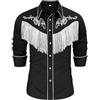 Zanisouta Camicia da uomo stile western, costume da cowboy, costume di carnevale, a maniche lunghe, con frange, casual, hippie, vestibilità aderente, per il tempo libero, camicia con bottoni e frange ricamate