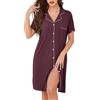 Lovasy Camicia da Notte in Cotone Donna Estiva Manica Corta Abito da Notte Allattamento con Scollo a V Pigiama Vestaglia Bottoni Davanti con Tasche