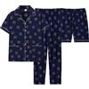 Generic Pigiama da uomo Set pigiama da uomo in cotone Set estivo camicia abbottonata con colletto Pantaloncini elasticizzati larghi e pantaloni con tasche Comfort Casual Home Sleepwear Set Trend Stampato