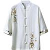 Generisch Camicia di lino stile cinese uomo tradizionale tangzhuang cotone lino canapa abbigliamento estivo tang stile camicia arti marziali kung fu tai chi abbigliamento da allenamento casual camicia, bianco