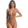 CUPSHE Costume da bagno intero da donna con scollo a V profondo e schiena aperta, Marrone, M