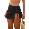 SHEKINI Costume da bagno da donna con slip interno, bikini corto, gonna con spacco laterale e coulisse, a vita alta, costume da bagno, costume da bagno in pizzo, gonna da spiaggia, Nero , S