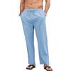 Aisprts Pantaloni Lino Uomo Pantaloni Estivi Casual Loose Fit con Vita Elasticizzata e Coulisse, con Tasche per Mare Vacanze e Uso Quotidiano, Azzurro Cielo, L