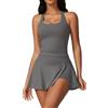 ABOCIW Abito da tennis da donna in 2 pezzi, set con minigonna con spacco laterale e canotta incrociata, da allenamento, abito da golf