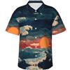 QAZWZML Camicia hawaiana da uomo con stampa oceanica, per feste in spiaggia e vacanze, camicia casual a maniche corte